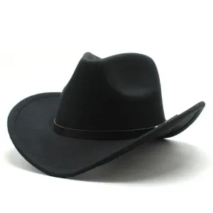 Mulholland Wool Cowboy Hat stylish boater hat with ribbon on model