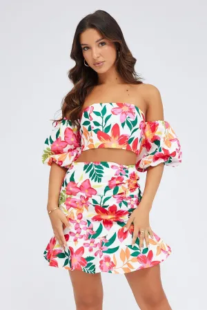 Multi Floral Gathered Skirt Mini Length Ruffle Detail,skirt,denim skirt,mini skirt,maxi skirt,jean skirt,skort,tennis skirt,pleated skirt,pencil skirt,bubble skirt,plisse skirt,fitted skirt,midi skirt,short skirt,short mini skirt,leather skirt,a line skirt
