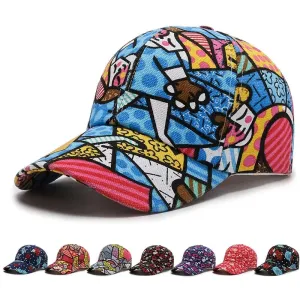 Murakami Cartoon Print Baseball Cap stylish boater hat with ribbon on model