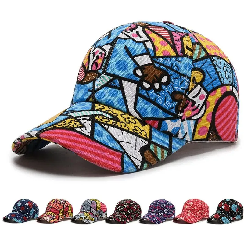 Murakami Cartoon Print Baseball Cap stylish boater hat with ribbon on model