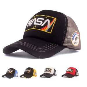 NASA Trucker Cap stylish boater hat with ribbon on model