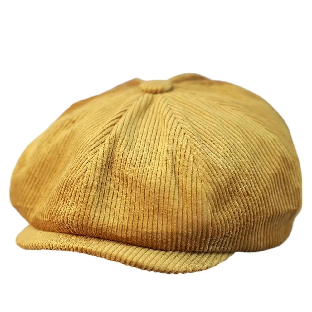Nashville Corduroy Newsboy Cap stylish boater hat with ribbon on model