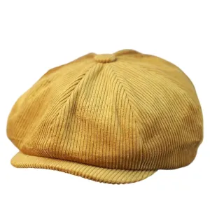 Nashville Corduroy Newsboy Cap stylish boater hat with ribbon on model