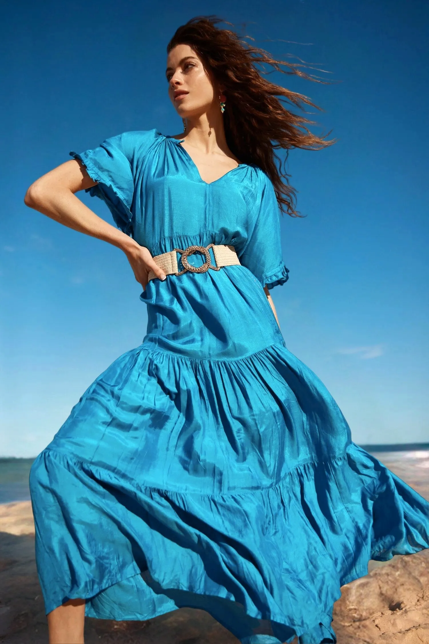 Naudic - LV7056 Amisha Short Sleeve Maxi Dress