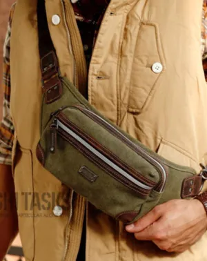 Navy Blue Canvas Leather Fanny Pack Women's Small Khaki Canvas Chest Bag Sling Hip Bag Waist Bag For Men Navy Blue