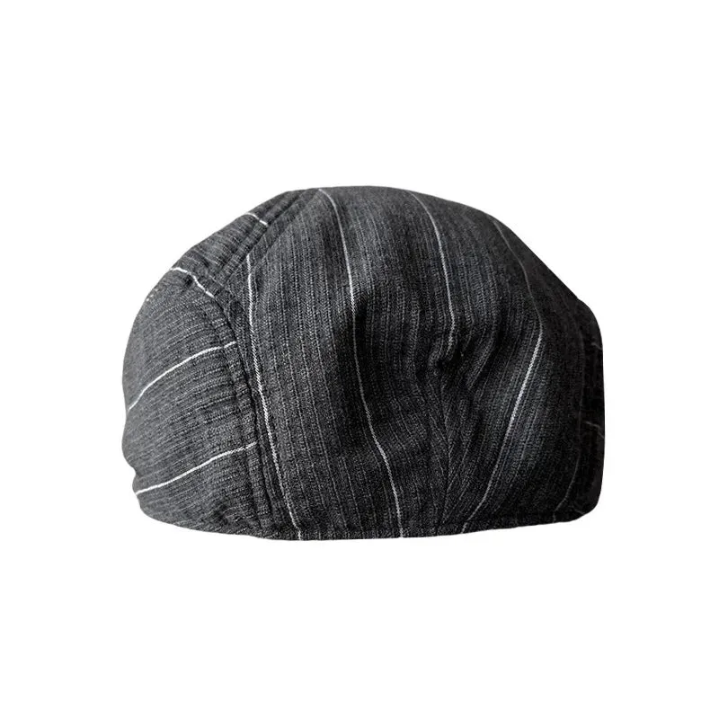 Noxville Gray Striped Linen Flat Cap