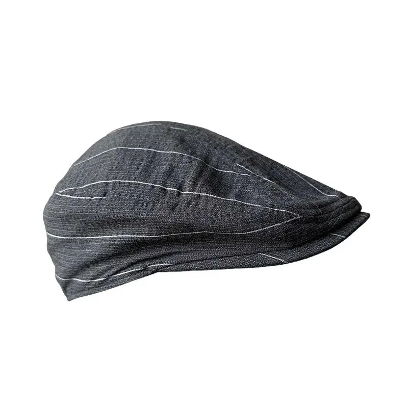 Noxville Gray Striped Linen Flat Cap
