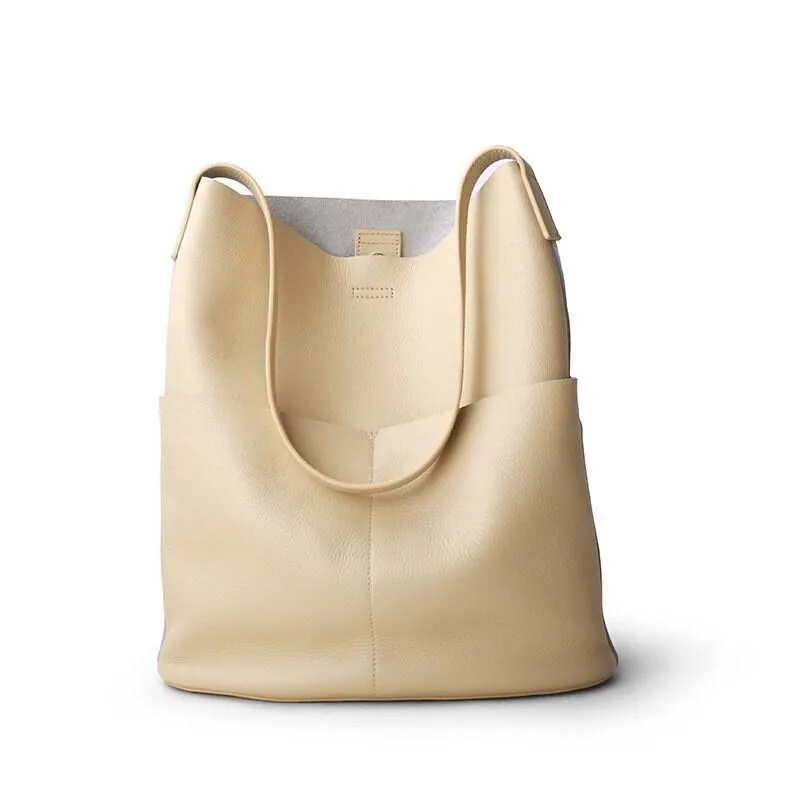 Oak Cowhide Leather Tote Bag ?? Women Handcrafted Soft Leather Bucket Bag ?? Minimalist Tote, Two Front Pockets Bag??Cloud Oslo Laptop Bag