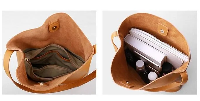 Oak Cowhide Leather Tote Bag ?? Women Handcrafted Soft Leather Bucket Bag ?? Minimalist Tote, Two Front Pockets Bag??Cloud Oslo Laptop Bag