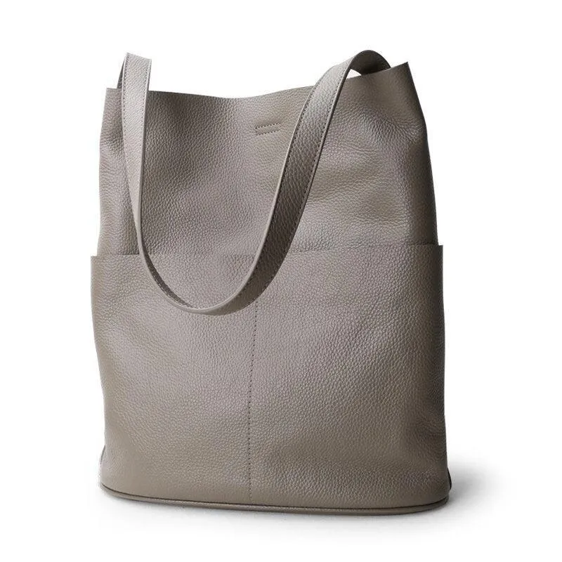 Oak Cowhide Leather Tote Bag ?? Women Handcrafted Soft Leather Bucket Bag ?? Minimalist Tote, Two Front Pockets Bag??Cloud Oslo Laptop Bag