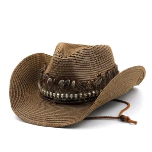 Oakley Feathers Belt Cowboy Hat boater hat with bow in beach sunlight