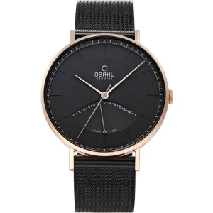 Obaku Men's Watch - Classic Black Dial Plated Stainless Steel Bracelet | V213GUVBMB 