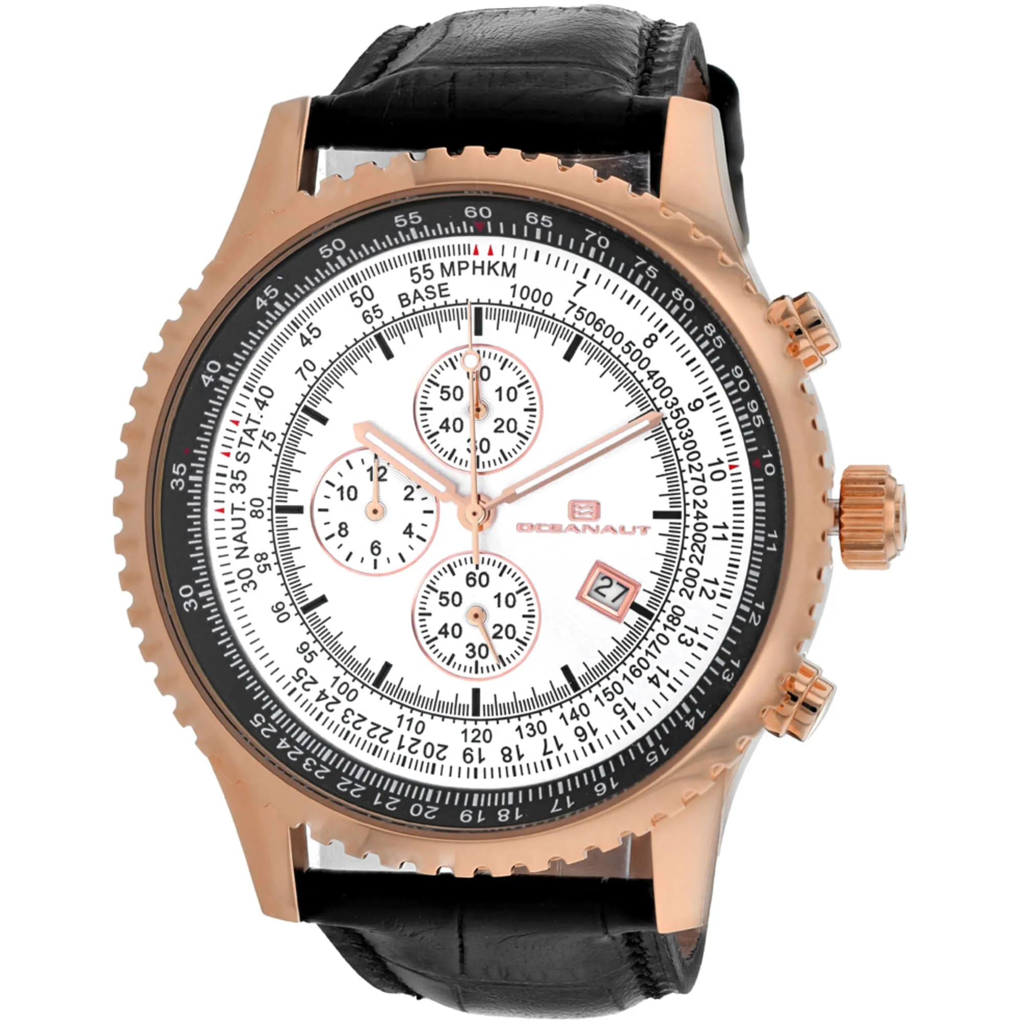 Oceanaut Men's Watch - Actuator Rose Gold Case Silver Dial Leather Strap | OC0317 