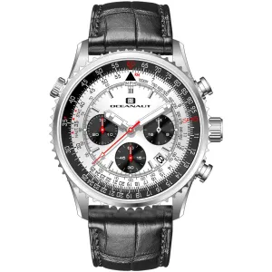 Oceanaut Men's Watch - Flight Quartz Silver Dial Black Leather Strap | OC0126 