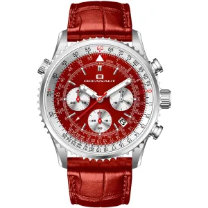 Oceanaut Men's Watch - Flight Quartz Silver Tone Case Red Leather Strap | OC0129 