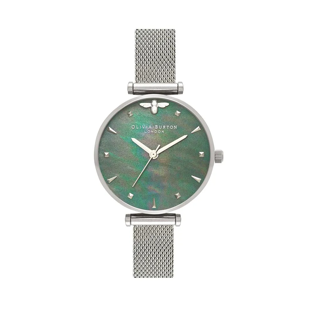Olivia Burton Queen Bee Silver Mesh Watch - Silver 