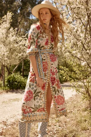 Clothings OnceWas - OW41905AZF Carmen Placement Print Maxi Dresses women dresses dress stores
