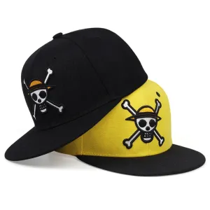 One Piece Luffy Snapback Cap boater hat with bow in beach sunlight