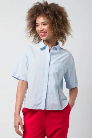 One Pocket Voile Shirt Mid Blue,women t-shirt cotton,women t-shirt top,boutique women's clothing