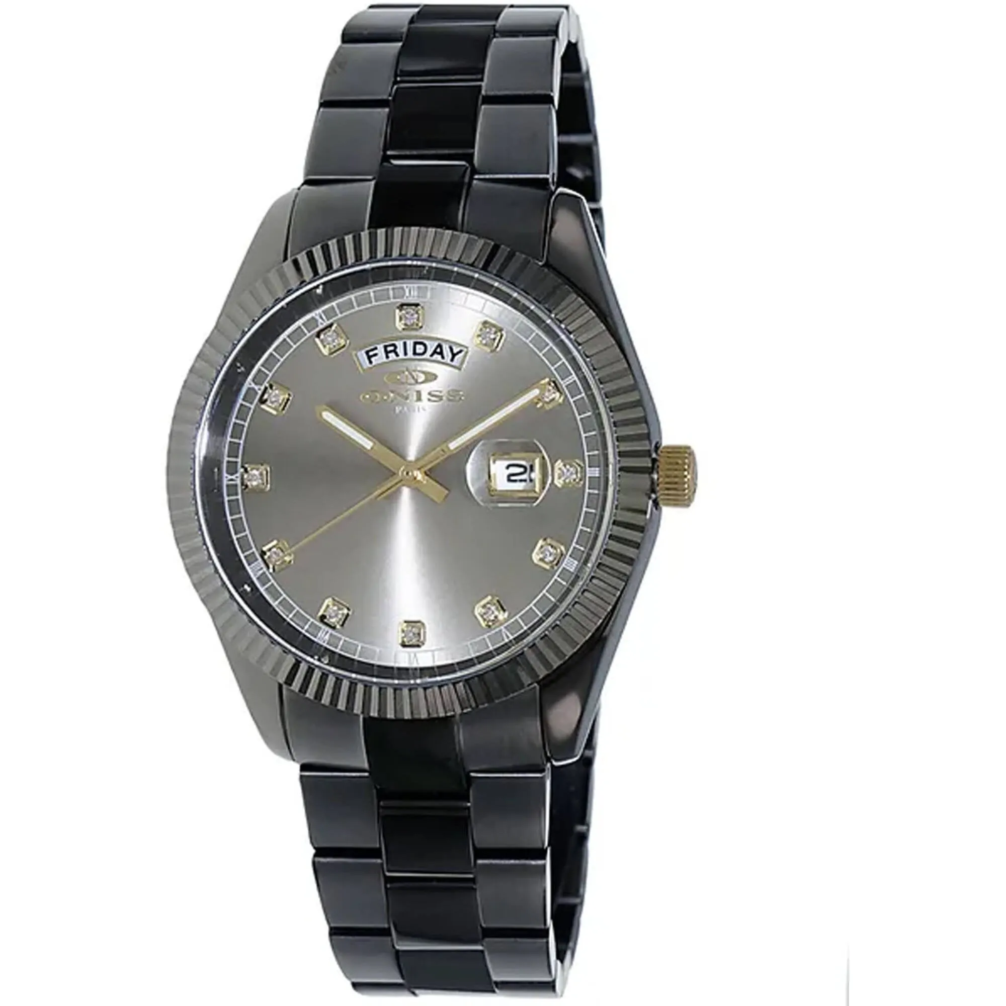Oniss Men's Watch - Admiral Grey Dial Plated Stainless Steel Bracelet | ON3881-IPBB 