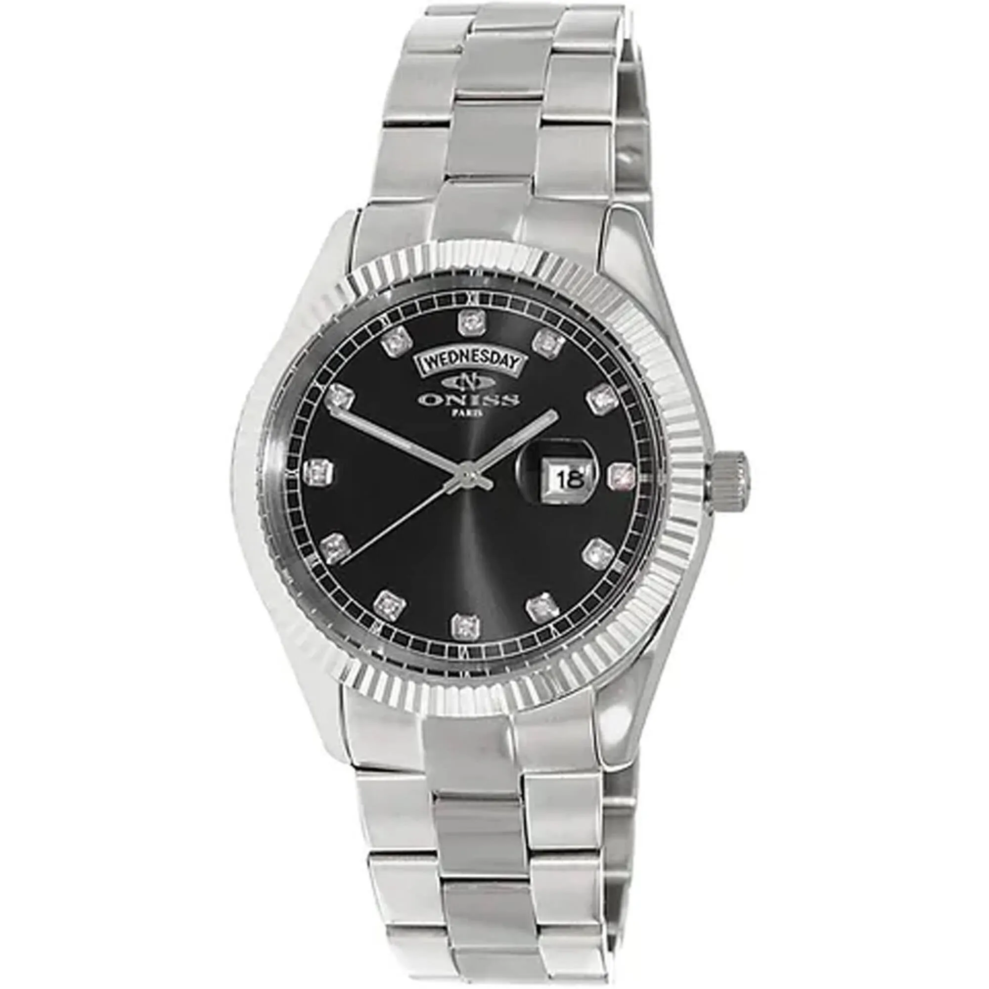 Oniss Men's Watch - Admiral Quartz Black Dial Stainless Steel Bracelet | ON3881-MBK 
