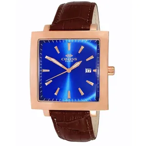 Oniss Men's Watch - Quad Rose Gold Case Blue Dial Leather Strap | ON4444-MRGBU 