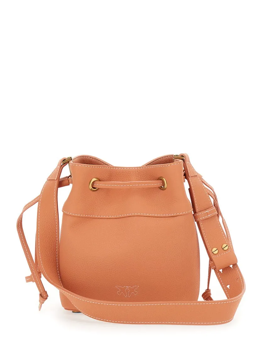 Orange Mini Bucket Bag With Metallic Love Birds Logo
