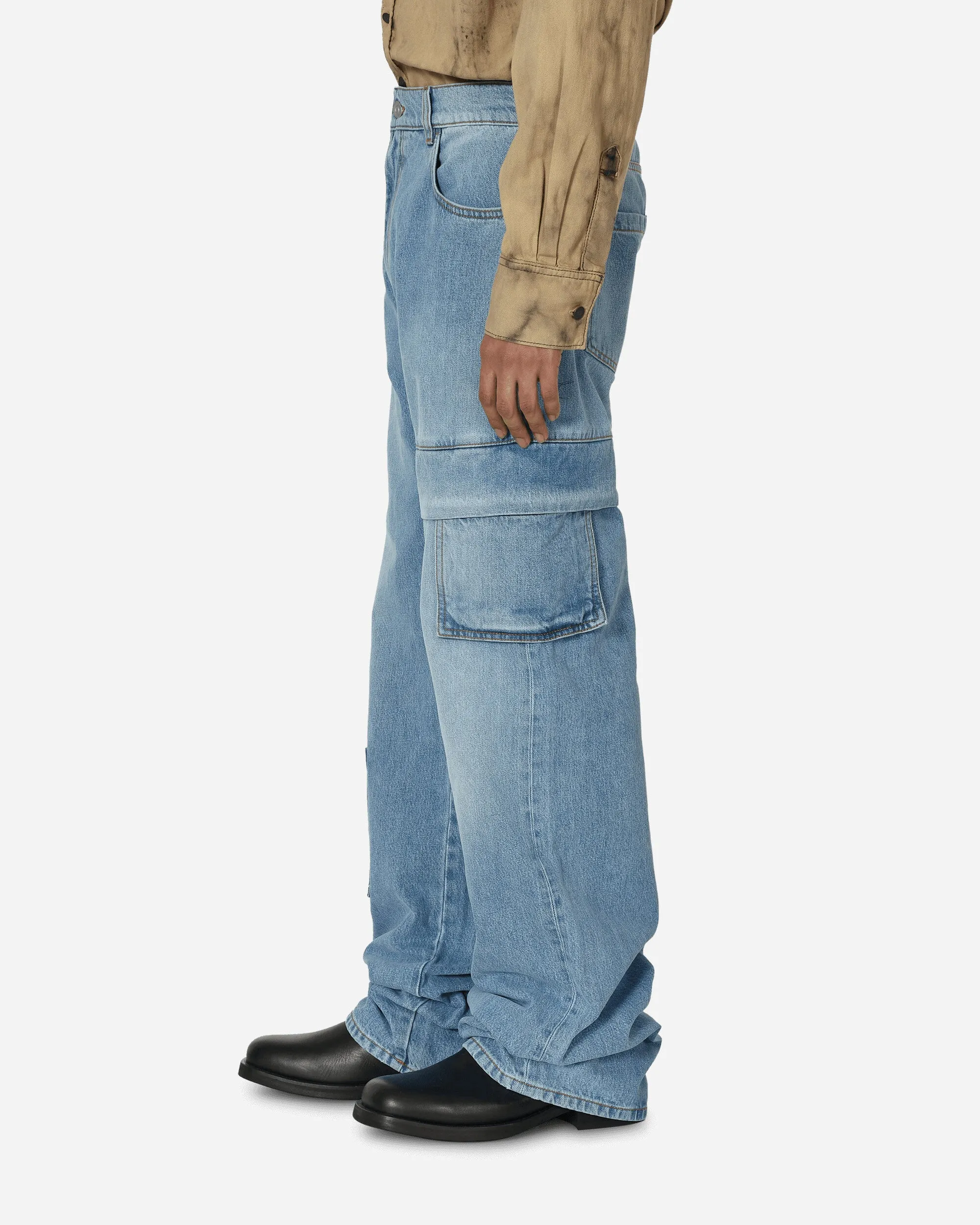 Oversized Denim Cargo Pants Light Blue