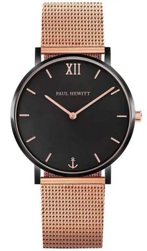 Paul Hewitt Sailor Black Sunray Rose Gold Mesh Watch 