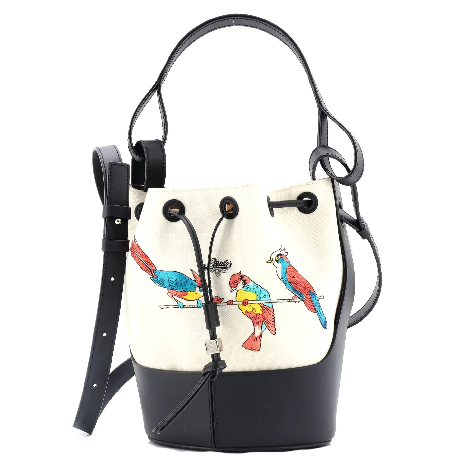 Paula's Ibiza Balloon Bucket Bag Printed Canvas and Leather Small stylish bucket bags