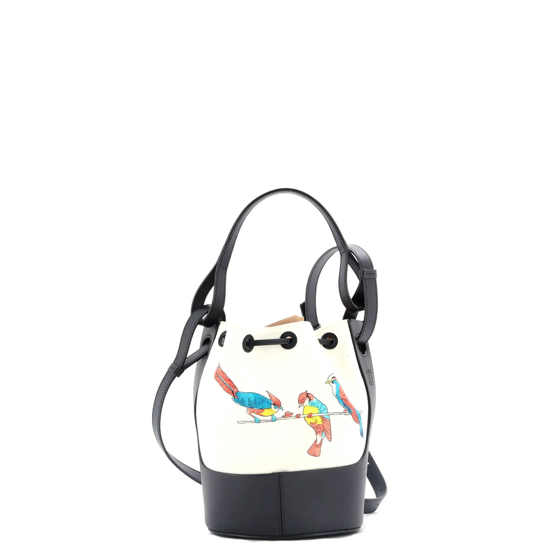 Paula's Ibiza Balloon Bucket Bag Printed Canvas and Leather Small