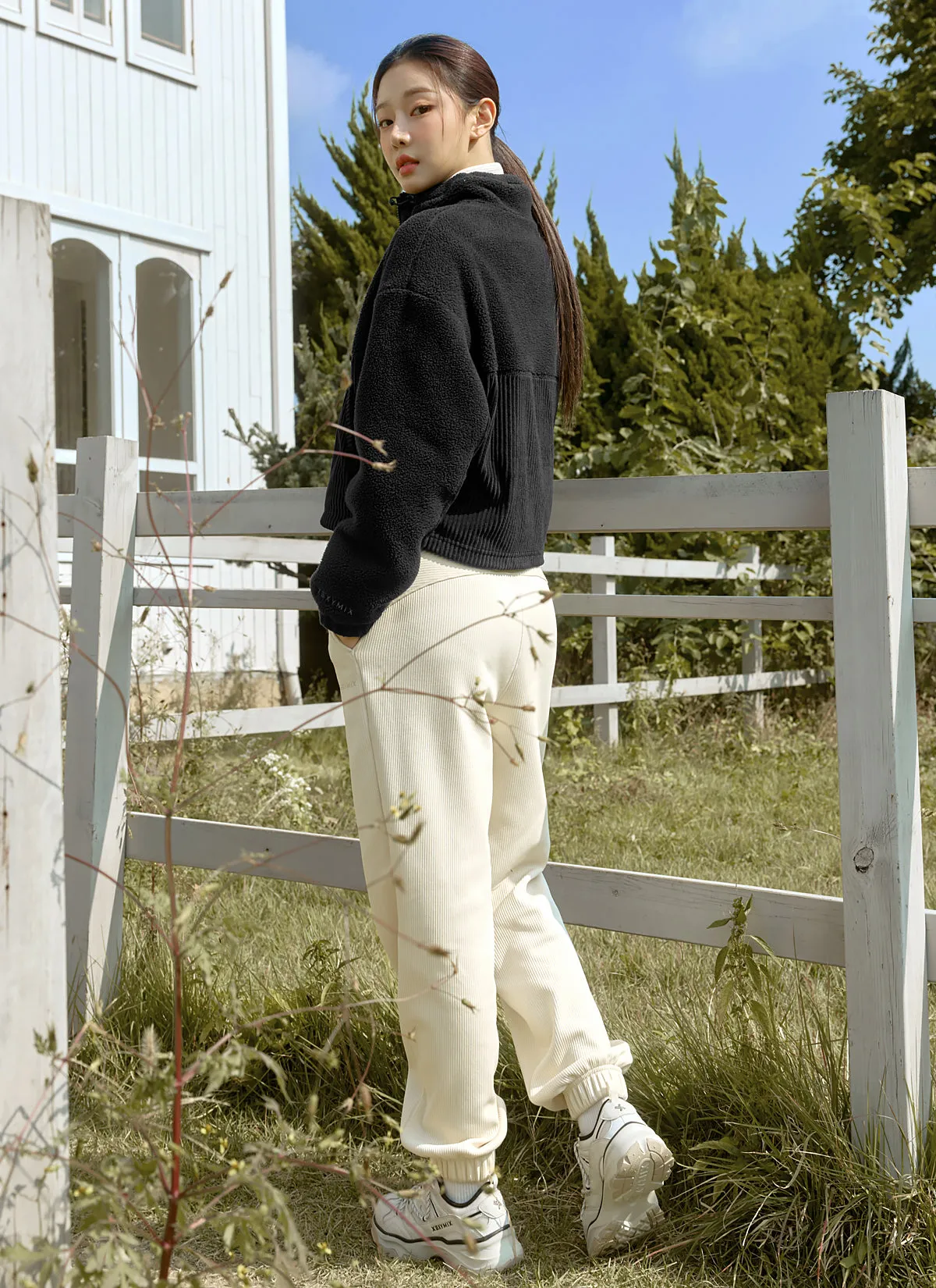 Peach Ribbed Basic Jogger Pants