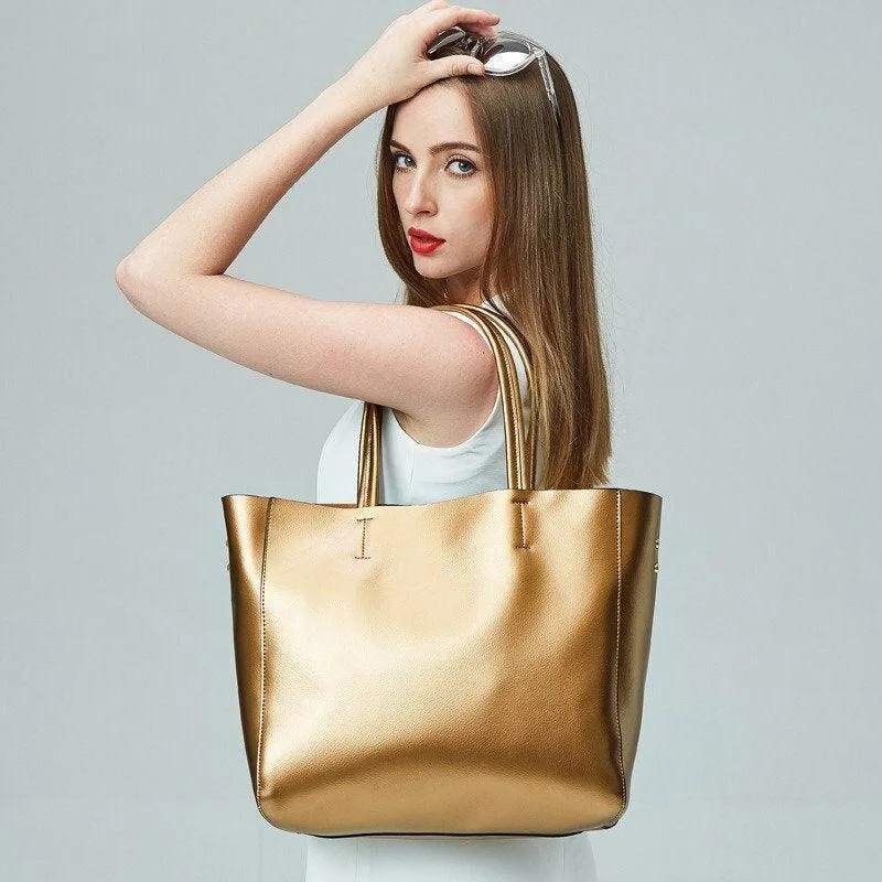 Pearlised Cowhide Leather Tote Bag, 2023 Genuine Leather Bucket Bag, Large Shopping Shoulder Bag, Laptop Crossbody Bag, Golden, Silver, Blue bucket bags for sale