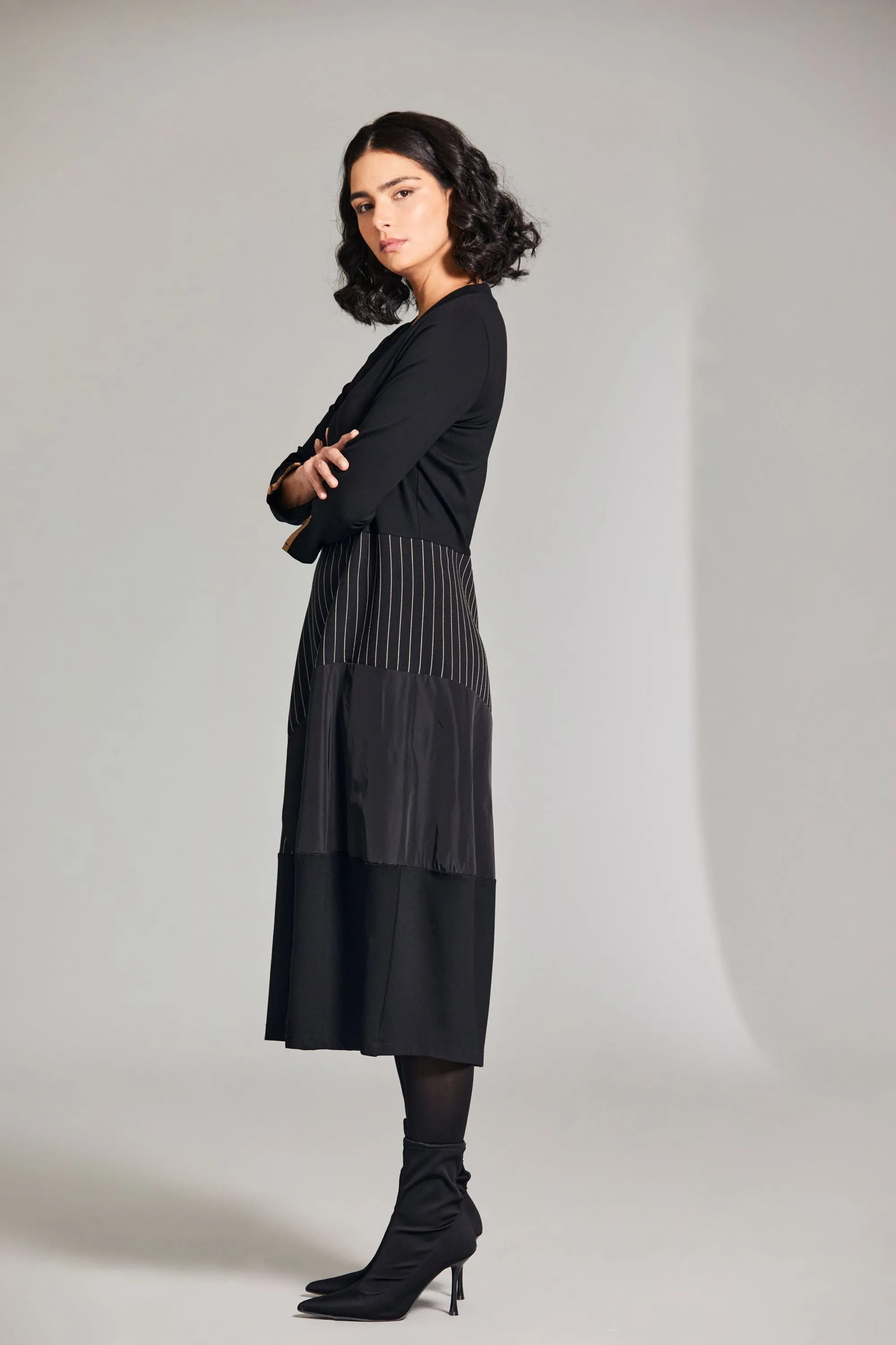 Peruzzi - W24135 Pinstripe Trim Dress