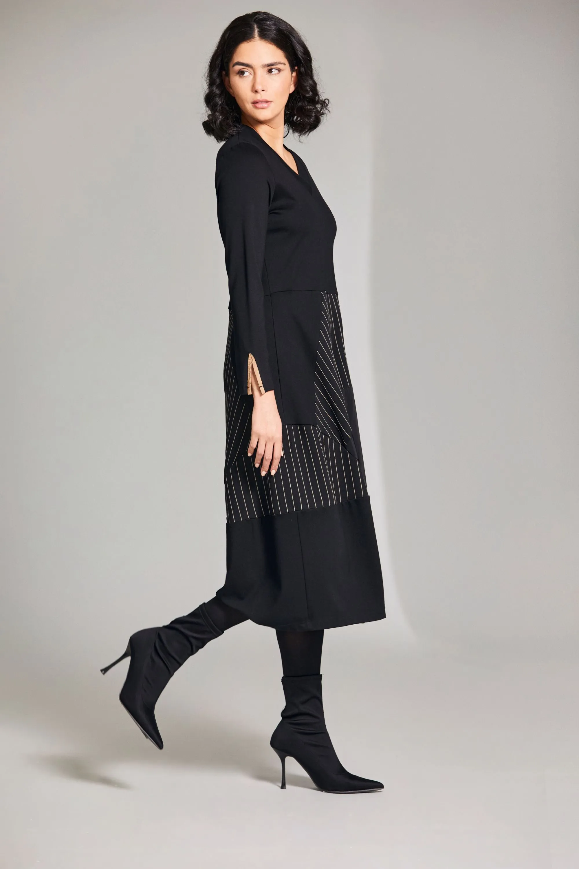 Peruzzi - W24135 Pinstripe Trim Dress
