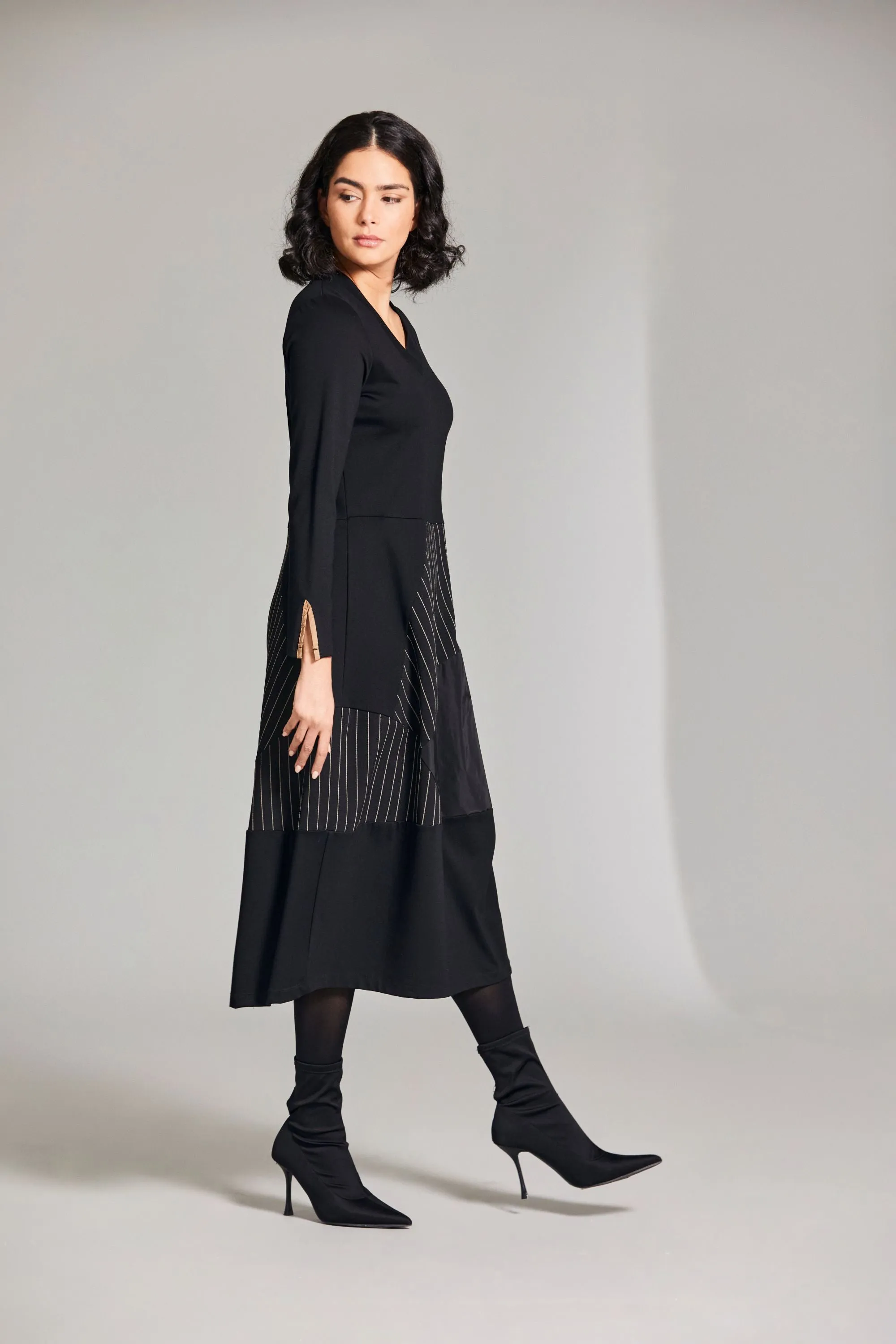 Peruzzi - W24135 Pinstripe Trim Dress