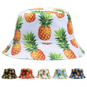 Pineapples Summer Bucket Hat boater hat with bow in beach sunlight