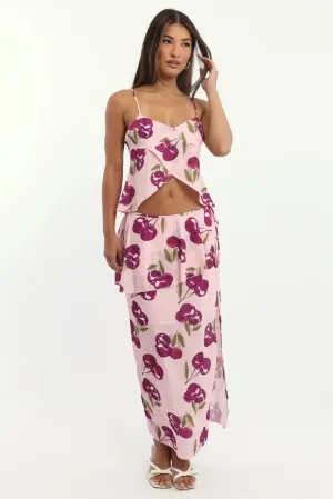 Pink Abstract Chiffon Maxi Skirt Lined,skirt,denim skirt,mini skirt,maxi skirt,jean skirt,skort,tennis skirt,pleated skirt,pencil skirt,bubble skirt,plisse skirt,fitted skirt,midi skirt,short skirt,short mini skirt,leather skirt,a line skirt,Split skirt