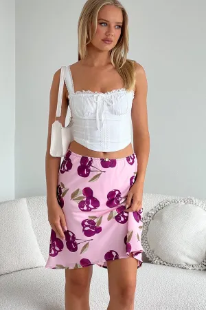 Pink Abstract Picot Trim Midi Skirt Chiffon Lined,skirt,denim skirt,mini skirt,maxi skirt,jean skirt,skort,tennis skirt,pleated skirt,pencil skirt,bubble skirt,plisse skirt,fitted skirt,midi skirt,short skirt,short mini skirt,leather skirt,a line skirt
