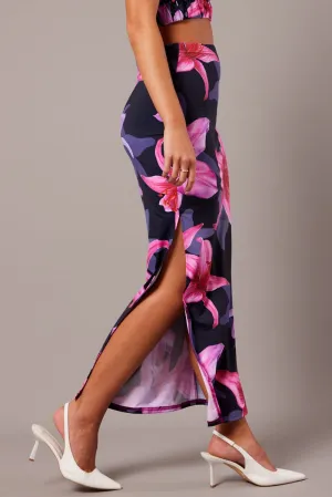 Pink Floral Maxi Skirt Tube Side Split Skirt,skirt,denim skirt,mini skirt,maxi skirt,jean skirt,skort,tennis skirt,pleated skirt,pencil skirt,bubble skirt,plisse skirt,fitted skirt,midi skirt,short skirt,short mini skirt,leather skirt,a line skirt