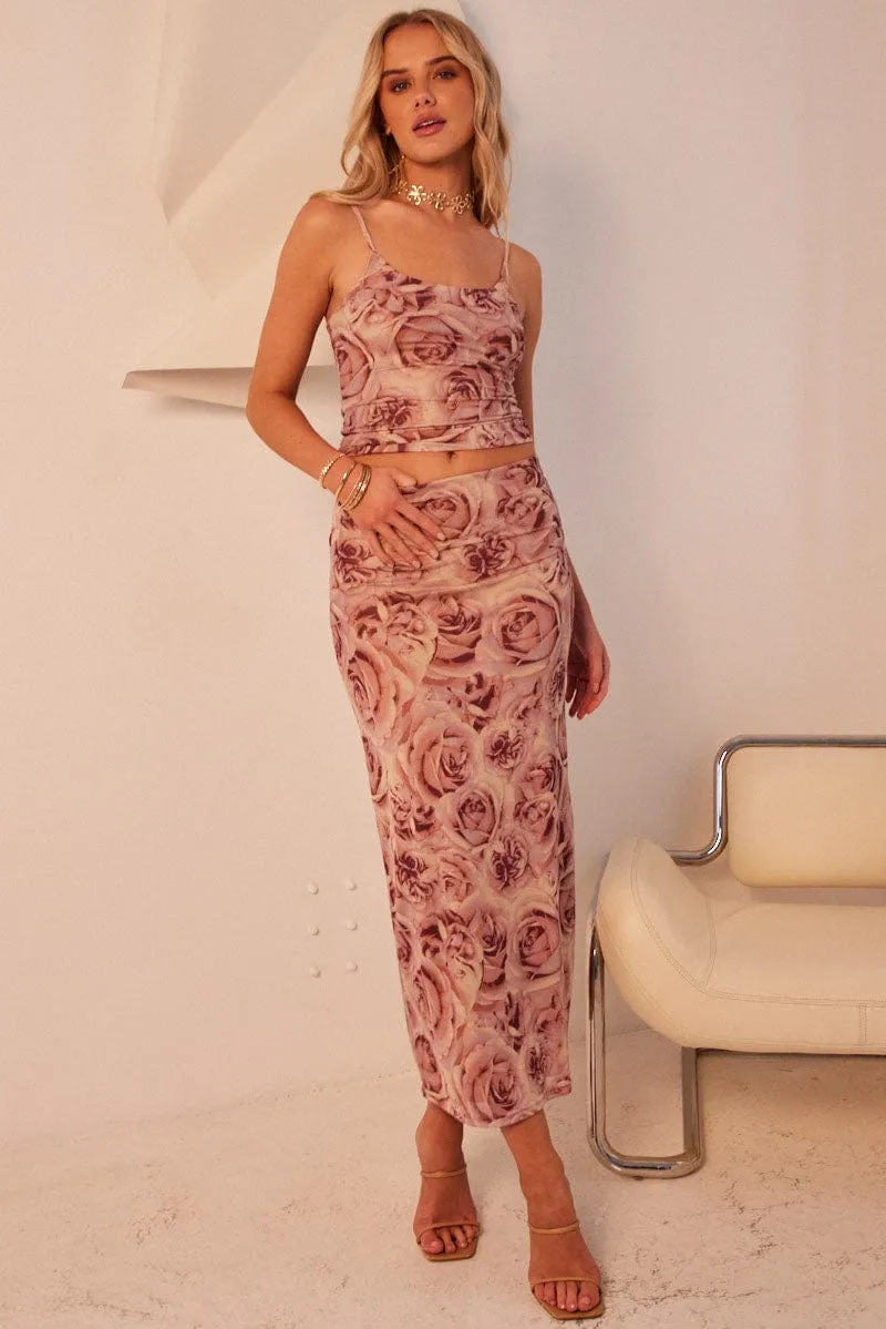 Pink Floral Midi Skirt High Rise Mesh,skirt,denim skirt,mini skirt,maxi skirt,jean skirt,skort,tennis skirt,pleated skirt,pencil skirt,bubble skirt,plisse skirt,fitted skirt,midi skirt,short skirt,short mini skirt,leather skirt,a line skirt