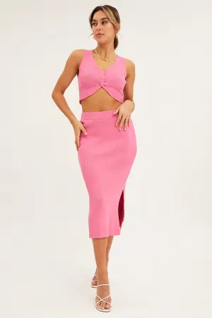 Pink Knit Skirt Midi Elastic Waist,skirt,denim skirt,mini skirt,maxi skirt,jean skirt,skort,tennis skirt,pleated skirt,pencil skirt,bubble skirt,plisse skirt,fitted skirt,midi skirt,short skirt,short mini skirt,leather skirt,a line skirt,Split skirt