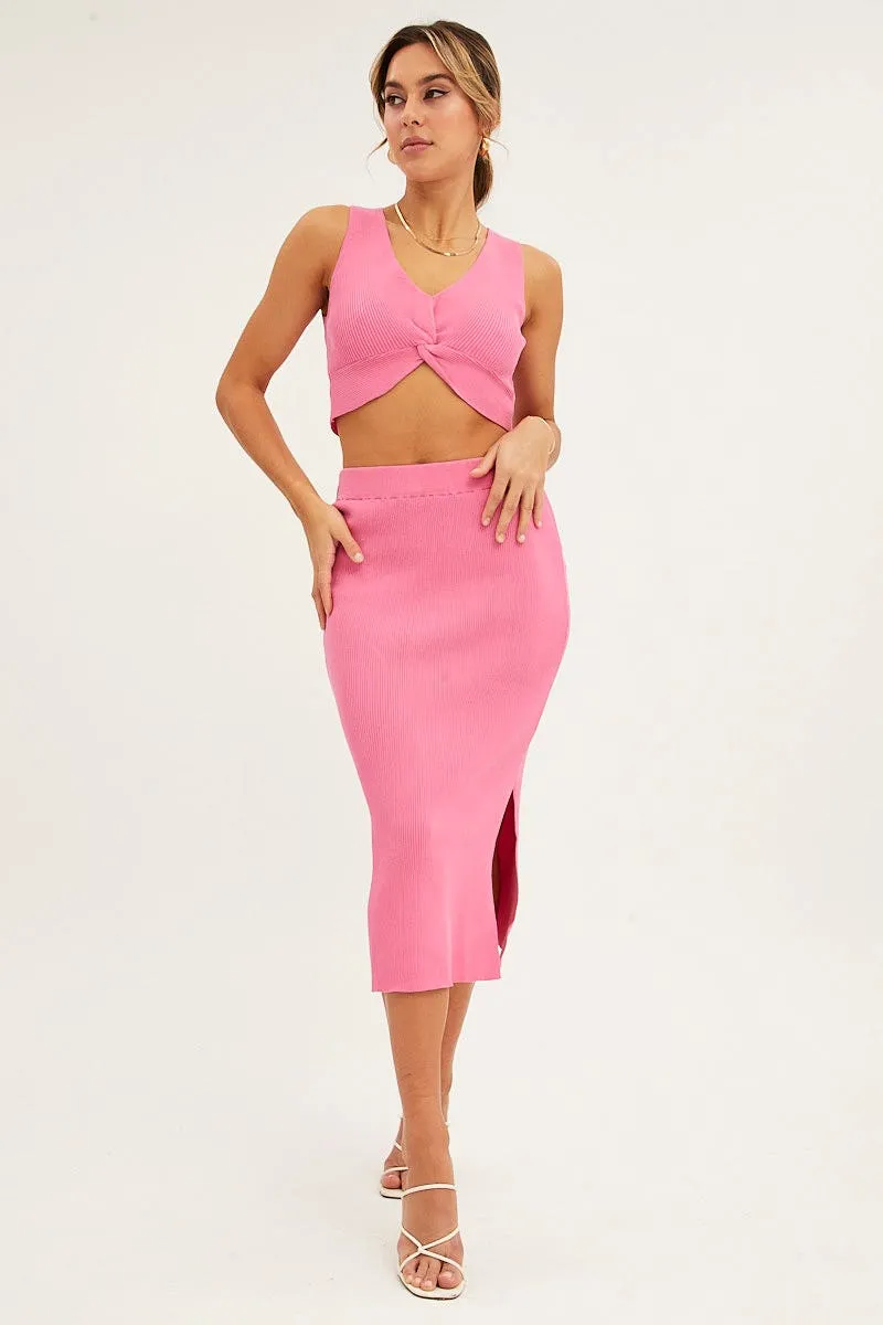 Pink Knit Skirt Midi Elastic Waist,skirt,denim skirt,mini skirt,maxi skirt,jean skirt,skort,tennis skirt,pleated skirt,pencil skirt,bubble skirt,plisse skirt,fitted skirt,midi skirt,short skirt,short mini skirt,leather skirt,a line skirt,Split skirt