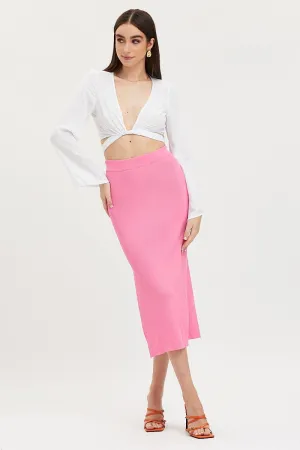 Pink Knit Skirt Midi Side Split,skirt,denim skirt,mini skirt,maxi skirt,jean skirt,skort,tennis skirt,pleated skirt,pencil skirt,bubble skirt,plisse skirt,fitted skirt,midi skirt,short skirt,short mini skirt,leather skirt,a line skirt,Split skirt
