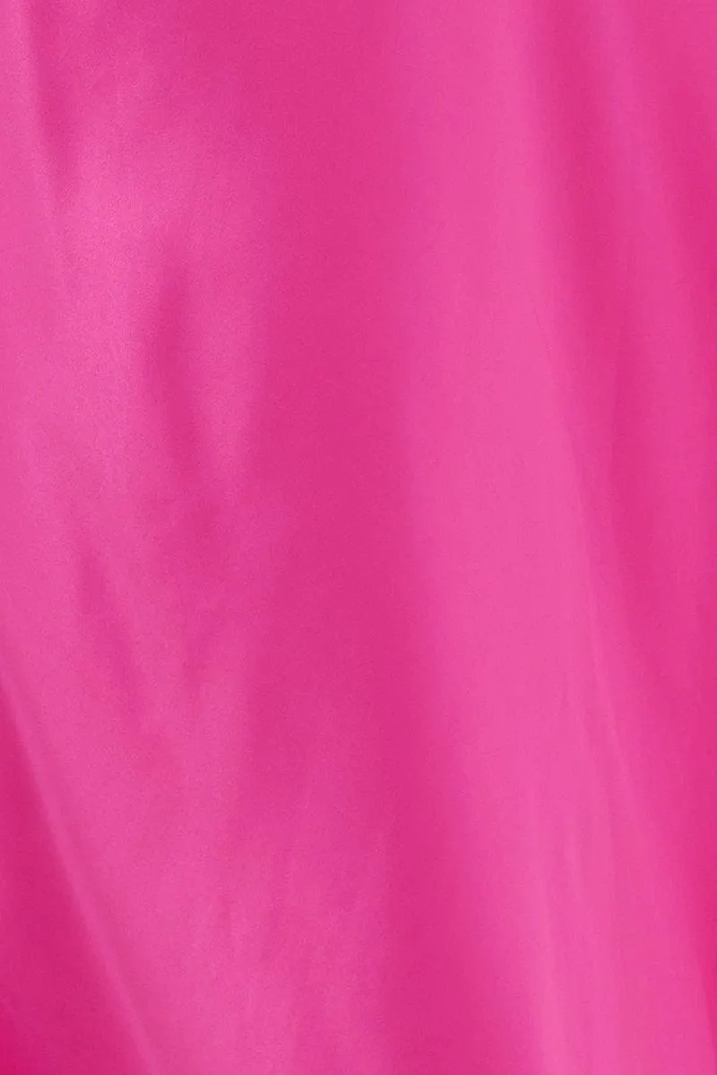 Pink Maxi Skirt Low Rise Elastic Waist Satin
