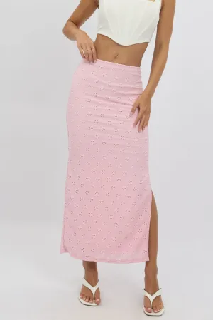 Pink Midaxi Skirt High Rise Stretch Eyelet,skirt,denim skirt,mini skirt,maxi skirt,jean skirt,skort,tennis skirt,pleated skirt,pencil skirt,bubble skirt,plisse skirt,fitted skirt,midi skirt,short skirt,short mini skirt,leather skirt,a line skirt