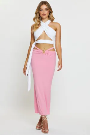 Pink Midi Skirt Rig Detailed Ribbed Jersey,skirt,denim skirt,mini skirt,maxi skirt,jean skirt,skort,tennis skirt,pleated skirt,pencil skirt,bubble skirt,plisse skirt,fitted skirt,midi skirt,short skirt,short mini skirt,leather skirt,a line skirt,Split skir