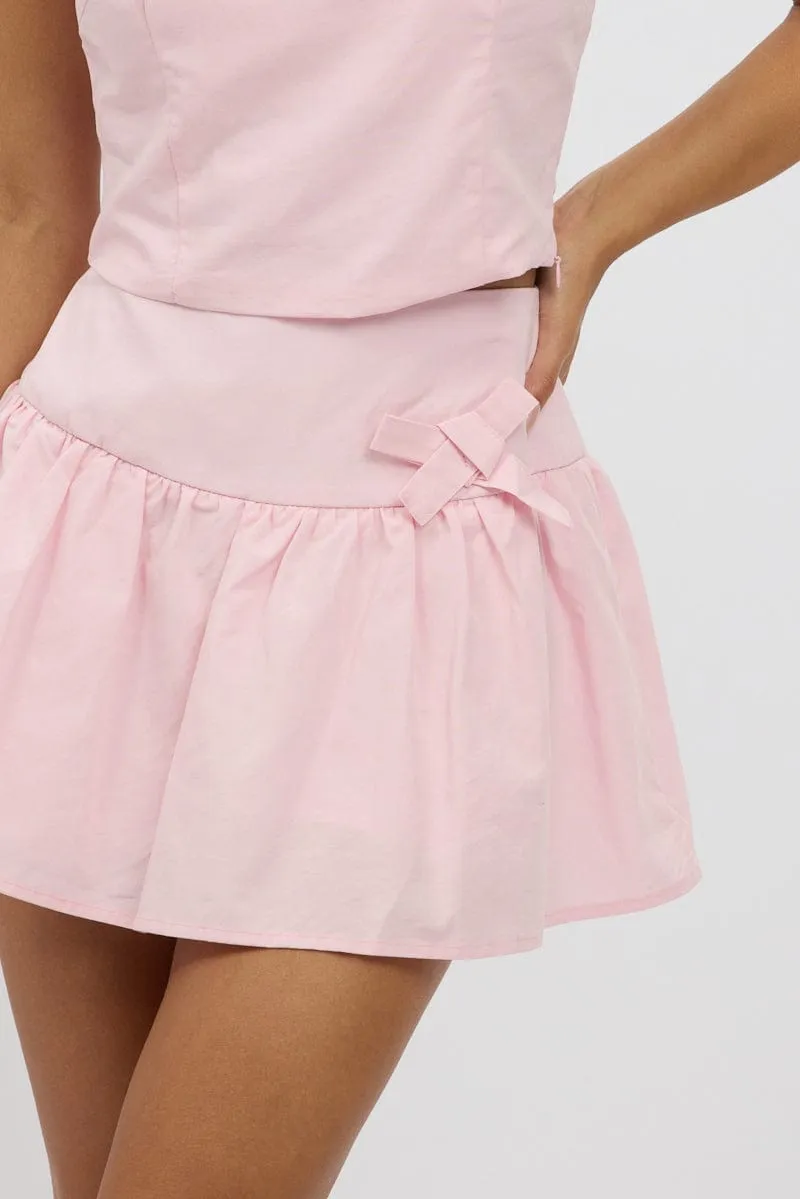 Pink Mini Skort High Rise Lined Bow Detail
