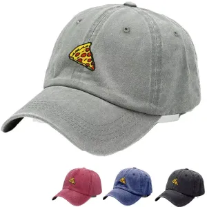 Pizza Washed Cotton Baseball Cap boater hat with bow in beach sunlight