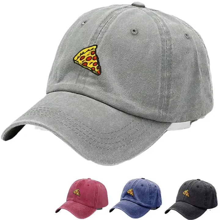 Pizza Washed Cotton Baseball Cap boater hat with bow in beach sunlight